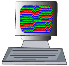 a computer with color monitor