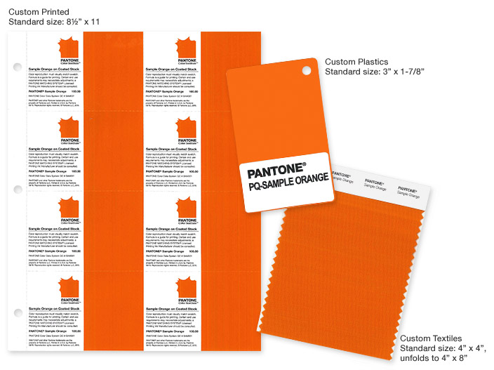 Pantone Custom Color Sample Cards in plastic, paper and cotton