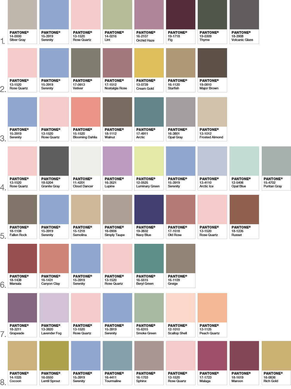 Color of the Year 2016 - Color Pairings and Pallettes