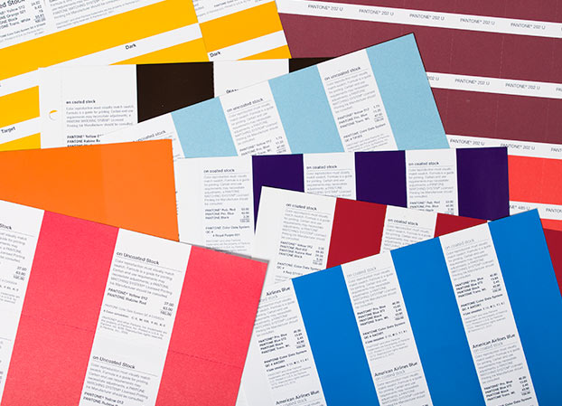 An assortment of Pantone Custom Color Standards examples